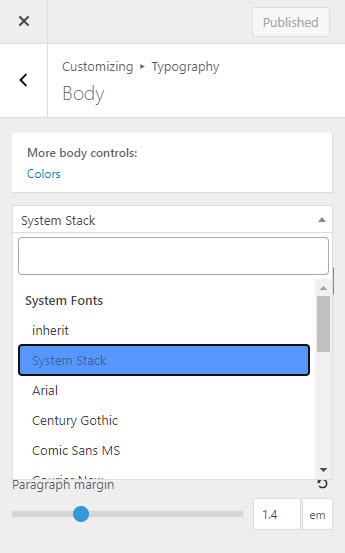 Sử dụng system font stack trên GeneratePress