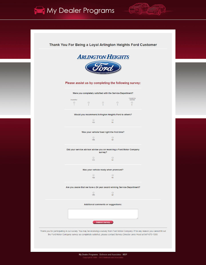 Bảng khảo sát khách hàng của Ford